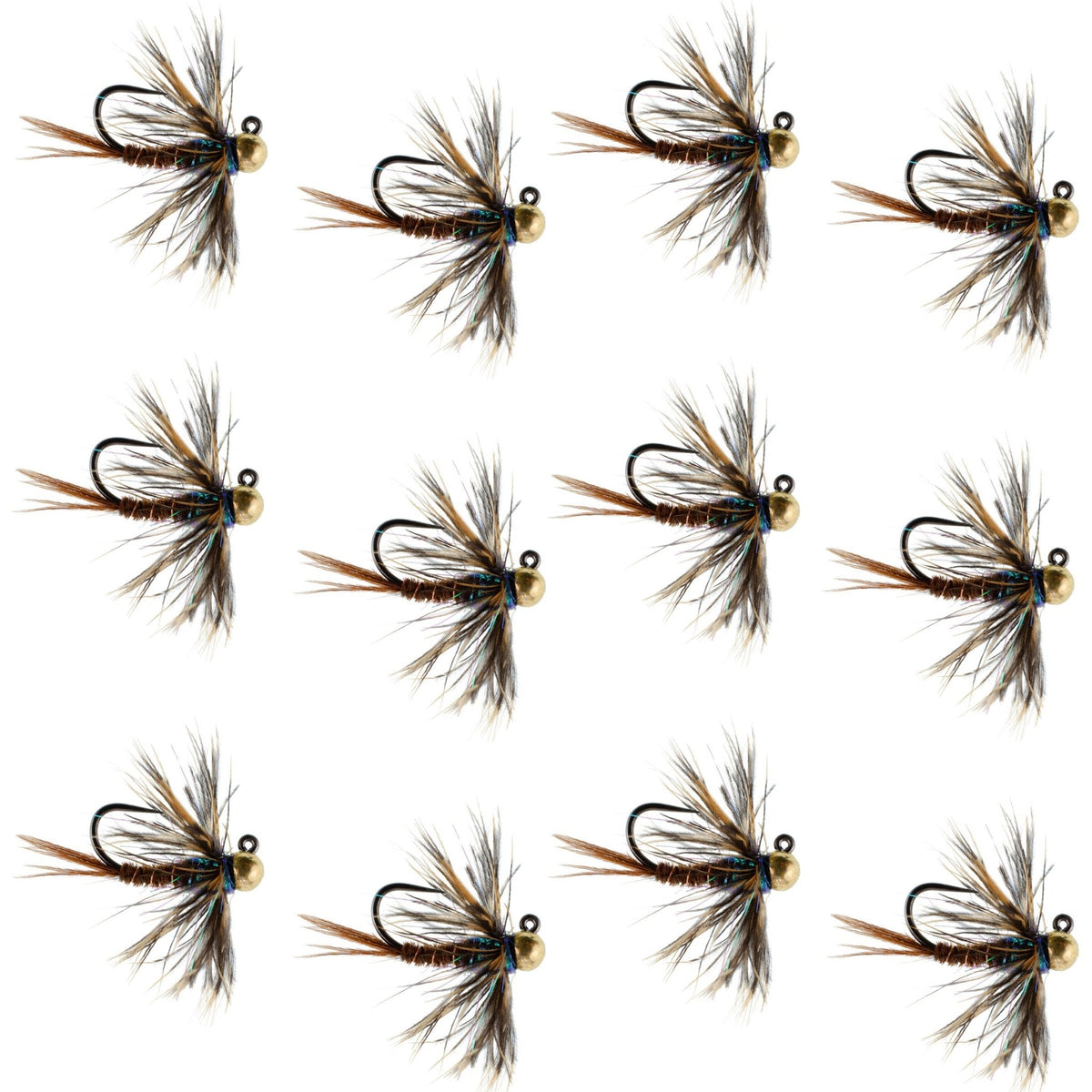 Tungsten Bead Soft Hackle Pheasant Tail Tactical Jig Czech Nymph Euro Nymphing Fly - 1 Dozen Flies Size 16 - Get Tight Gear