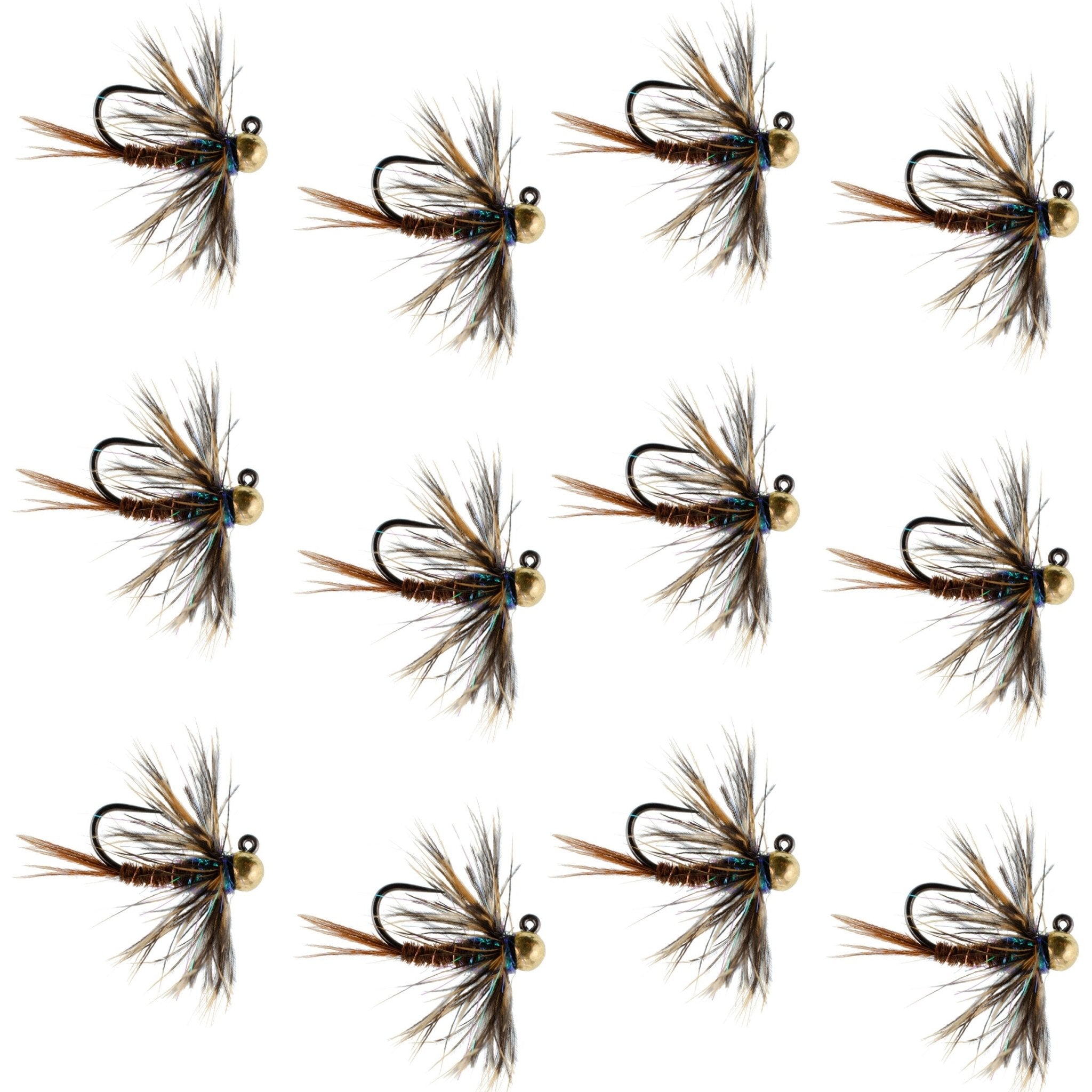 Tungsten Bead Soft Hackle Pheasant Tail Tactical Jig Czech Nymph Euro Nymphing Fly - 1 Dozen Flies Size 16 - Get Tight Gear