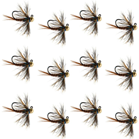 Tungsten Bead Soft Hackle Pheasant Tail Tactical Jig Czech Nymph Euro Nymphing Fly - 1 Dozen Flies Size 16 - Get Tight Gear