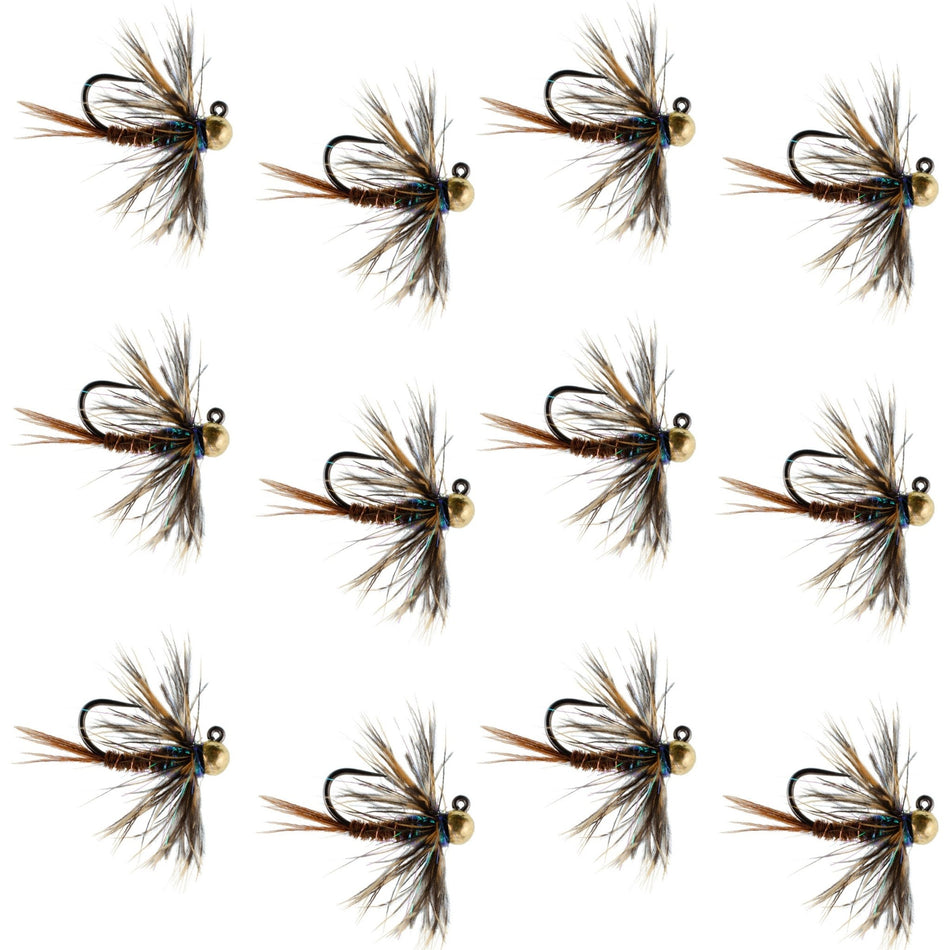 Tungsten Bead Soft Hackle Pheasant Tail Tactical Jig Czech Nymph Euro Nymphing Fly - 1 Dozen Flies Size 16 - Get Tight Gear