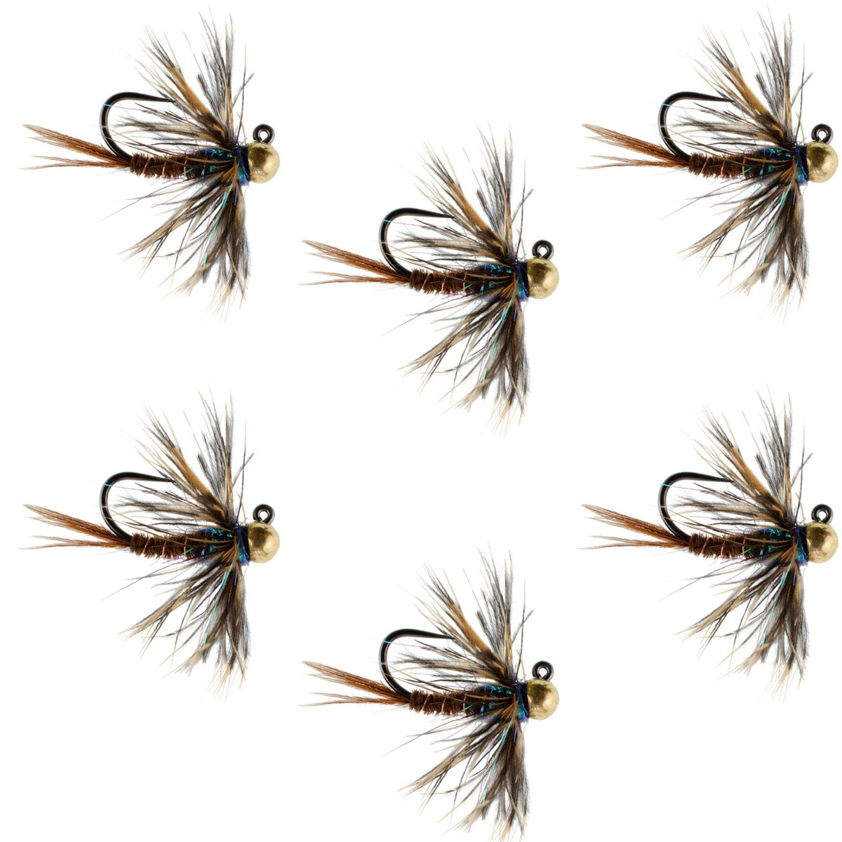 Tungsten Bead Soft Hackle Pheasant Tail Tactical Jig Czech Nymph Euro Nymphing Fly - 6 Flies Size 12 - Get Tight Gear