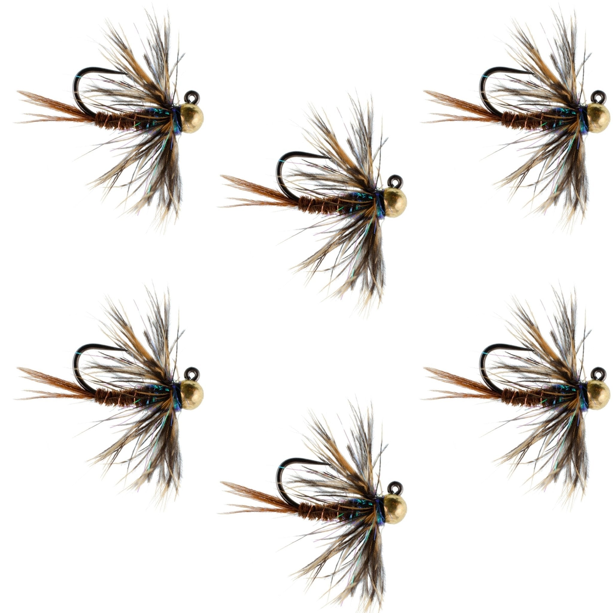 Tungsten Bead Soft Hackle Pheasant Tail Tactical Jig Czech Nymph Euro Nymphing Fly - 6 Flies Size 12 - Get Tight Gear