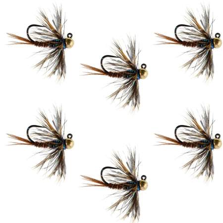 Tungsten Bead Soft Hackle Pheasant Tail Tactical Jig Czech Nymph Euro Nymphing Fly - 6 Flies Size 12 - Get Tight Gear