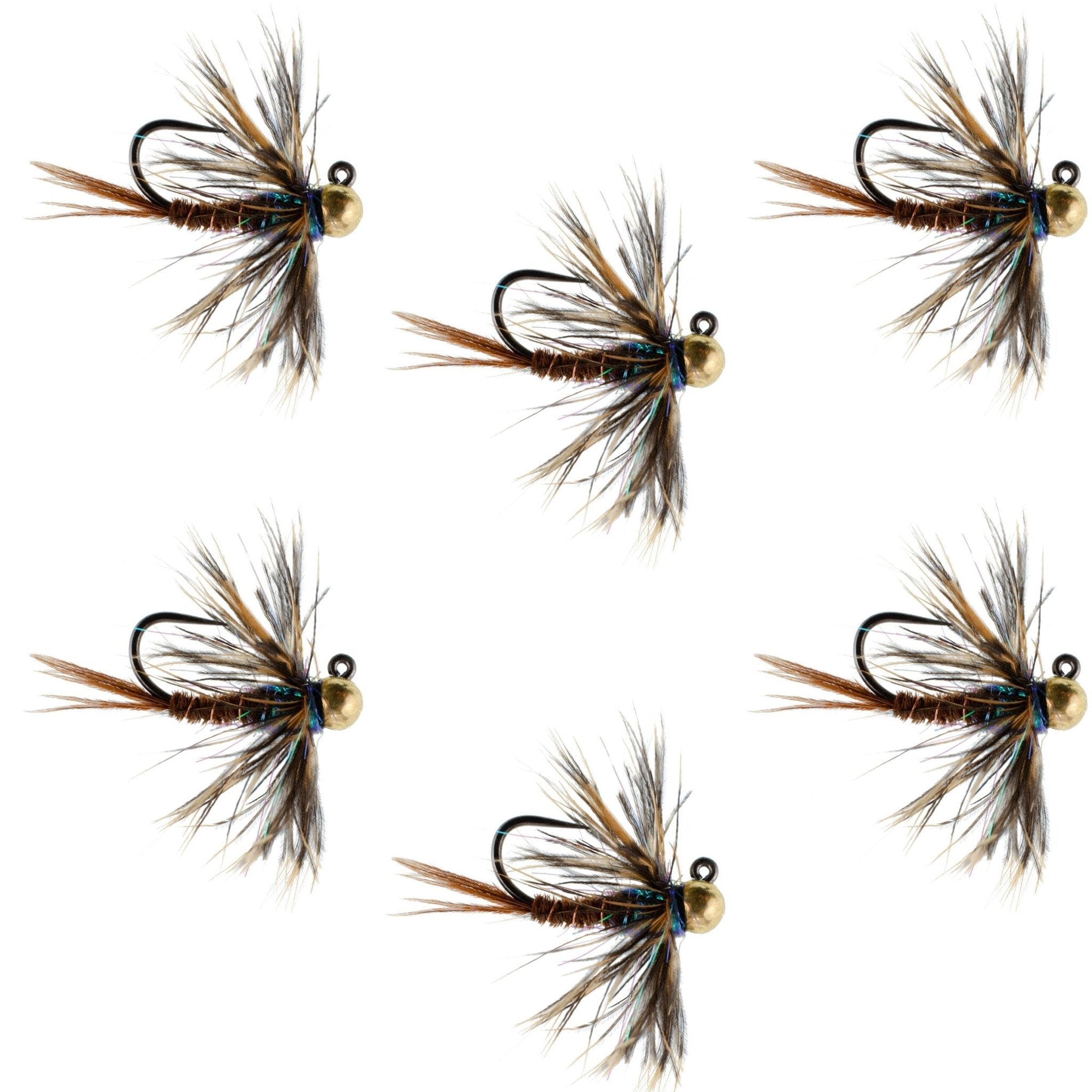 Tungsten Bead Soft Hackle Pheasant Tail Tactical Jig Czech Nymph Euro Nymphing Fly - 6 Flies Size 16 - Get Tight Gear