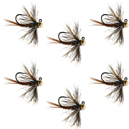 Tungsten Bead Soft Hackle Pheasant Tail Tactical Jig Czech Nymph Euro Nymphing Fly - 6 Flies Size 16 - Get Tight Gear