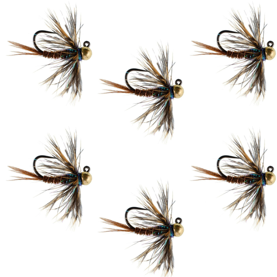 Tungsten Bead Soft Hackle Pheasant Tail Tactical Jig Czech Nymph Euro Nymphing Fly - 6 Flies Size 16 - Get Tight Gear