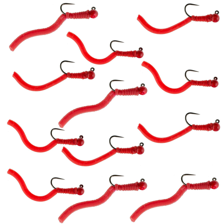 Tungsten Bead Squirminator Squirmy Wormy Tactical Jig Czech Euro Nymph Barbless Nymphing Fly - 1 Dozen Flies Size 12 - Get Tight Gear