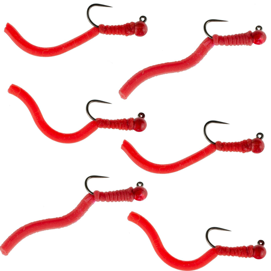 Tungsten Bead Squirminator Squirmy Wormy Tactical Jig Czech Euro Nymph Barbless Nymphing Fly - 6 Flies Size 16 - Get Tight Gear