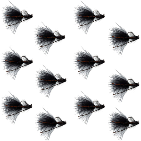 Tungsten Bead Tactical Black Mini Bugger Czech Nymph Euro Nymphing Fly - 1 Dozen Flies Size 12 - Get Tight Gear