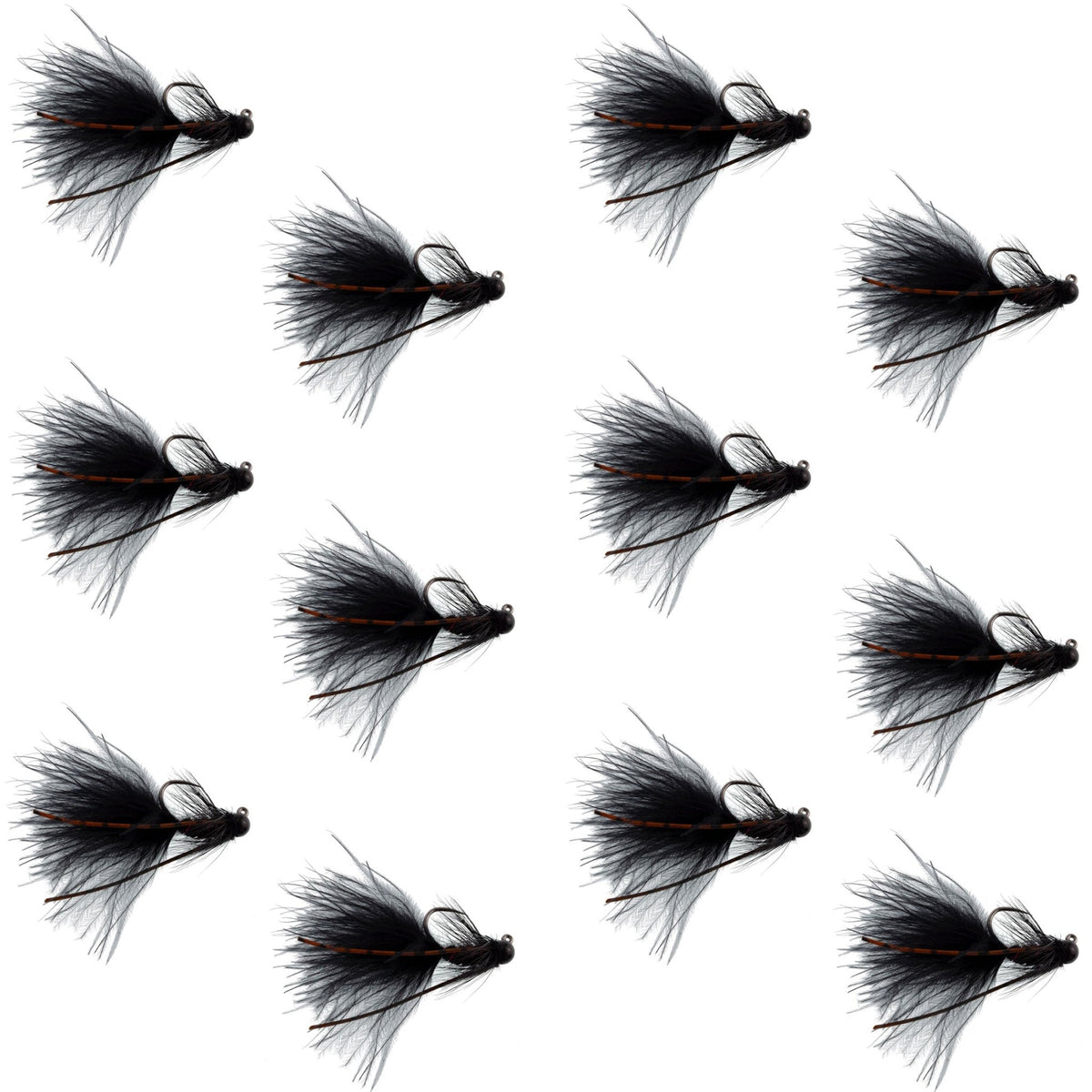 Tungsten Bead Tactical Black Mini Bugger Czech Nymph Euro Nymphing Fly - 1 Dozen Flies Size 8 - Get Tight Gear