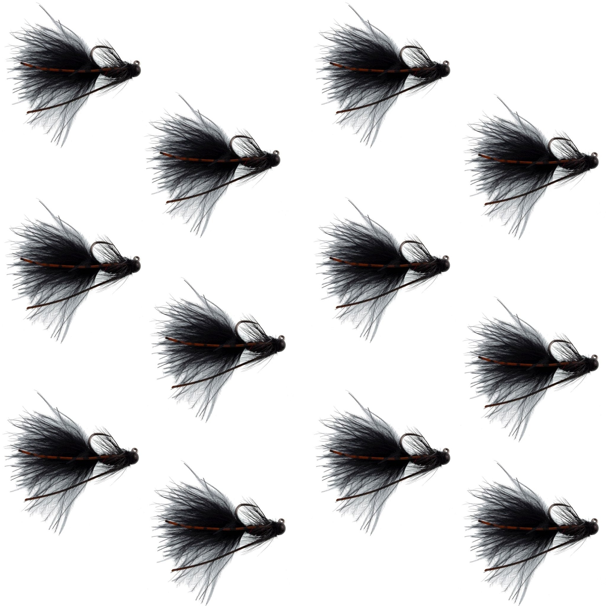 Tungsten Bead Tactical Black Mini Bugger Czech Nymph Euro Nymphing Fly - 1 Dozen Flies Size 8 - Get Tight Gear