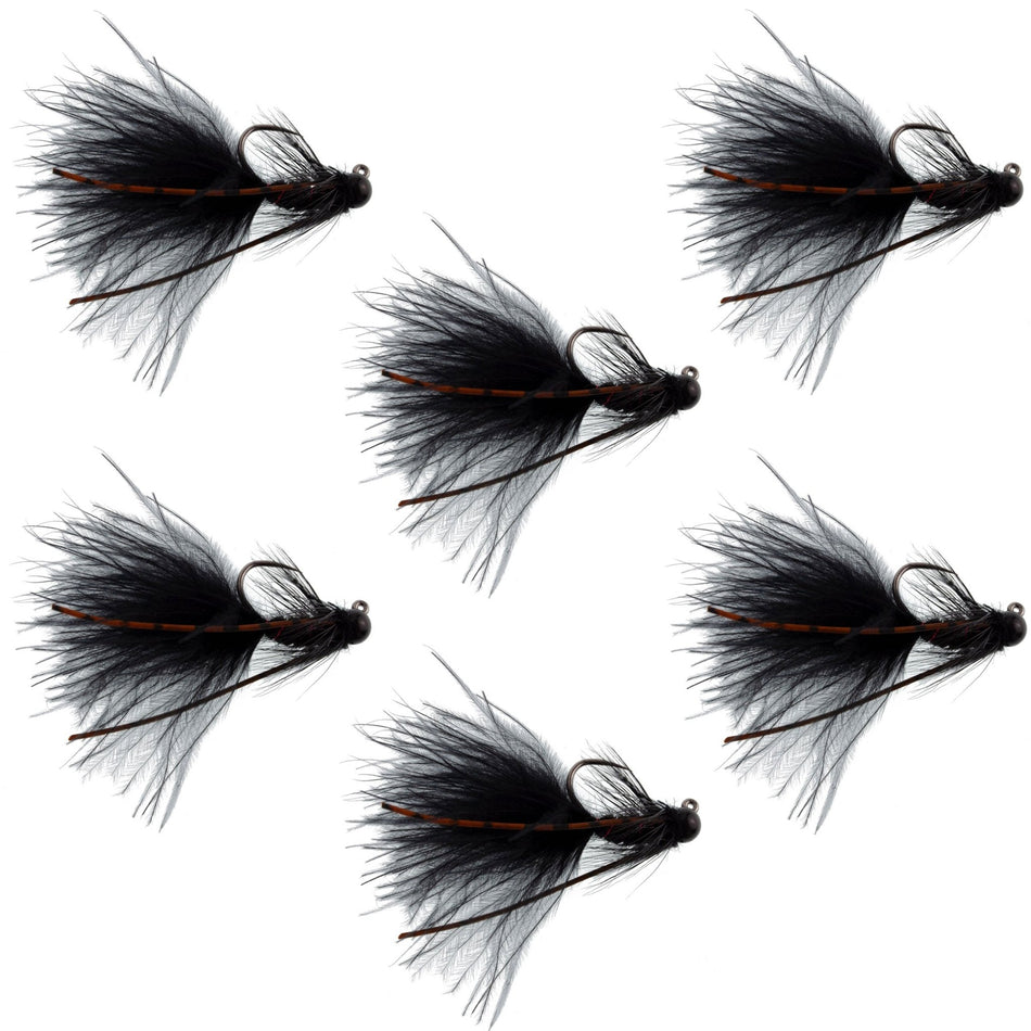 Tungsten Bead Tactical Black Mini Bugger Czech Nymph Euro Nymphing Fly - 6 Flies Size 12 - Get Tight Gear