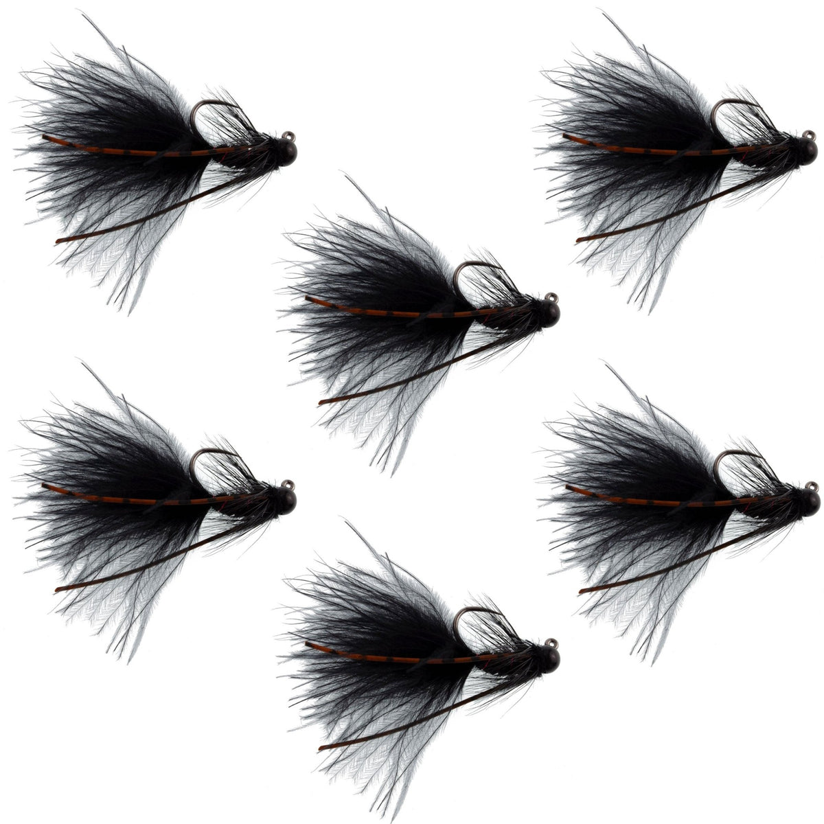 Tungsten Bead Tactical Black Mini Bugger Czech Nymph Euro Nymphing Fly - 6 Flies Size 8 - Get Tight Gear
