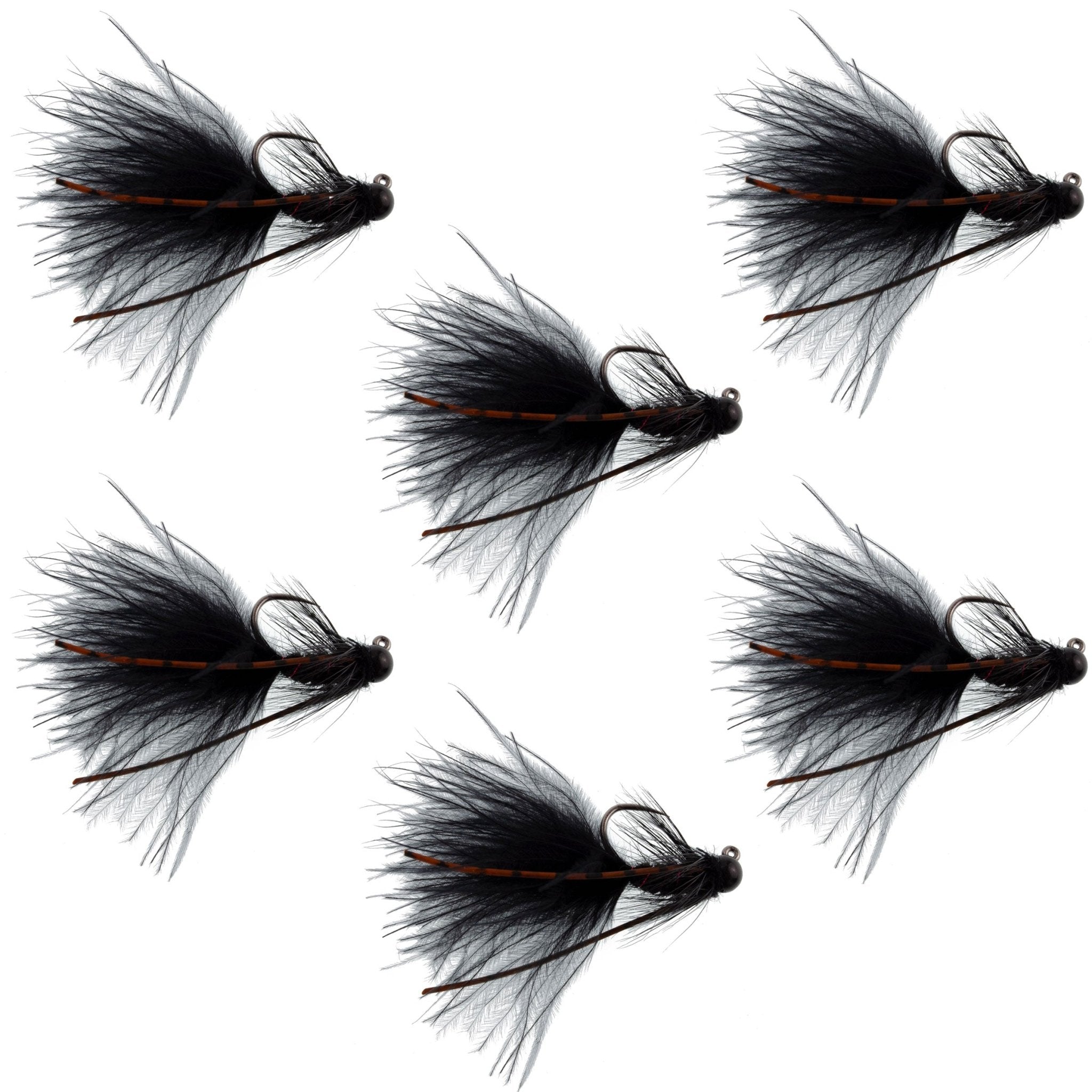 Tungsten Bead Tactical Black Mini Bugger Czech Nymph Euro Nymphing Fly - 6 Flies Size 8 - Get Tight Gear