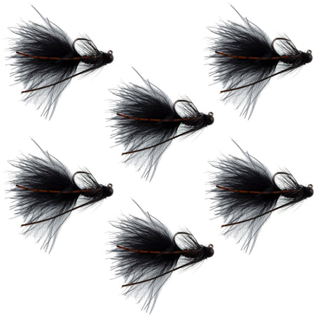 Tungsten Bead Tactical Black Mini Bugger Czech Nymph Euro Nymphing Fly - 6 Flies Size 8 - Get Tight Gear