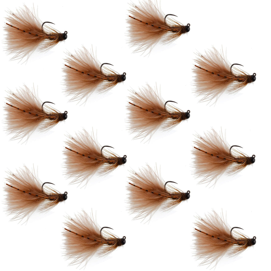 Tungsten Bead Tactical Brown Mini Bugger Czech Nymph Euro Nymphing Fly - 1 Dozen Flies Size 8 - Get Tight Gear