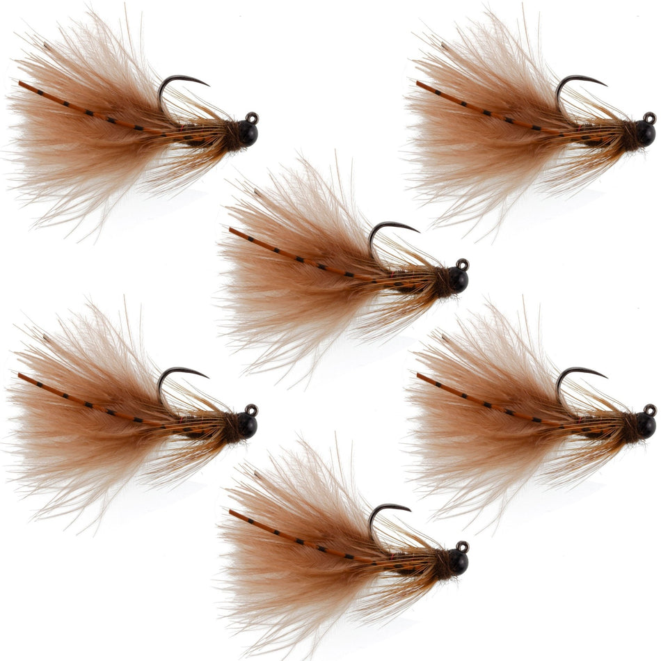 Tungsten Bead Tactical Brown Mini Bugger Czech Nymph Euro Nymphing Fly - 6 Flies Size 12 - Get Tight Gear