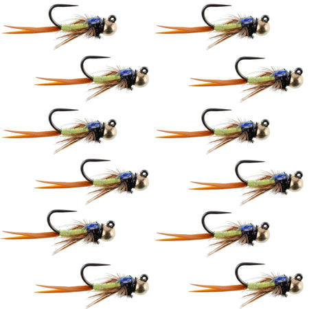 Tungsten Bead Tactical Jig Copper John Chartreuse Czech Nymph Euro Nymphing Fly - 1 Dozen Flies Size 12 - Get Tight Gear