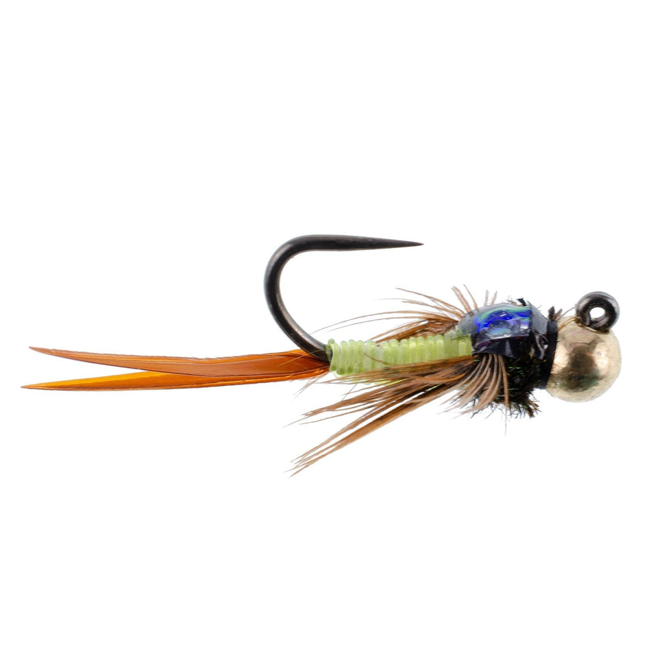 Tungsten Bead Tactical Jig Copper John Chartreuse Czech Nymph Euro Nymphing Fly - 1 Dozen Flies Size 12 - Get Tight Gear