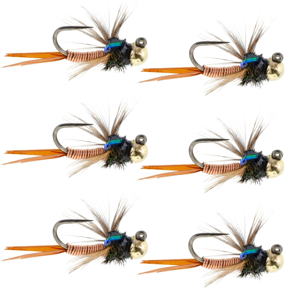 Tungsten Bead Tactical Jig Copper John Czech Nymph Euro Nymphing Fly - 6 Flies Size 12 - Get Tight Gear