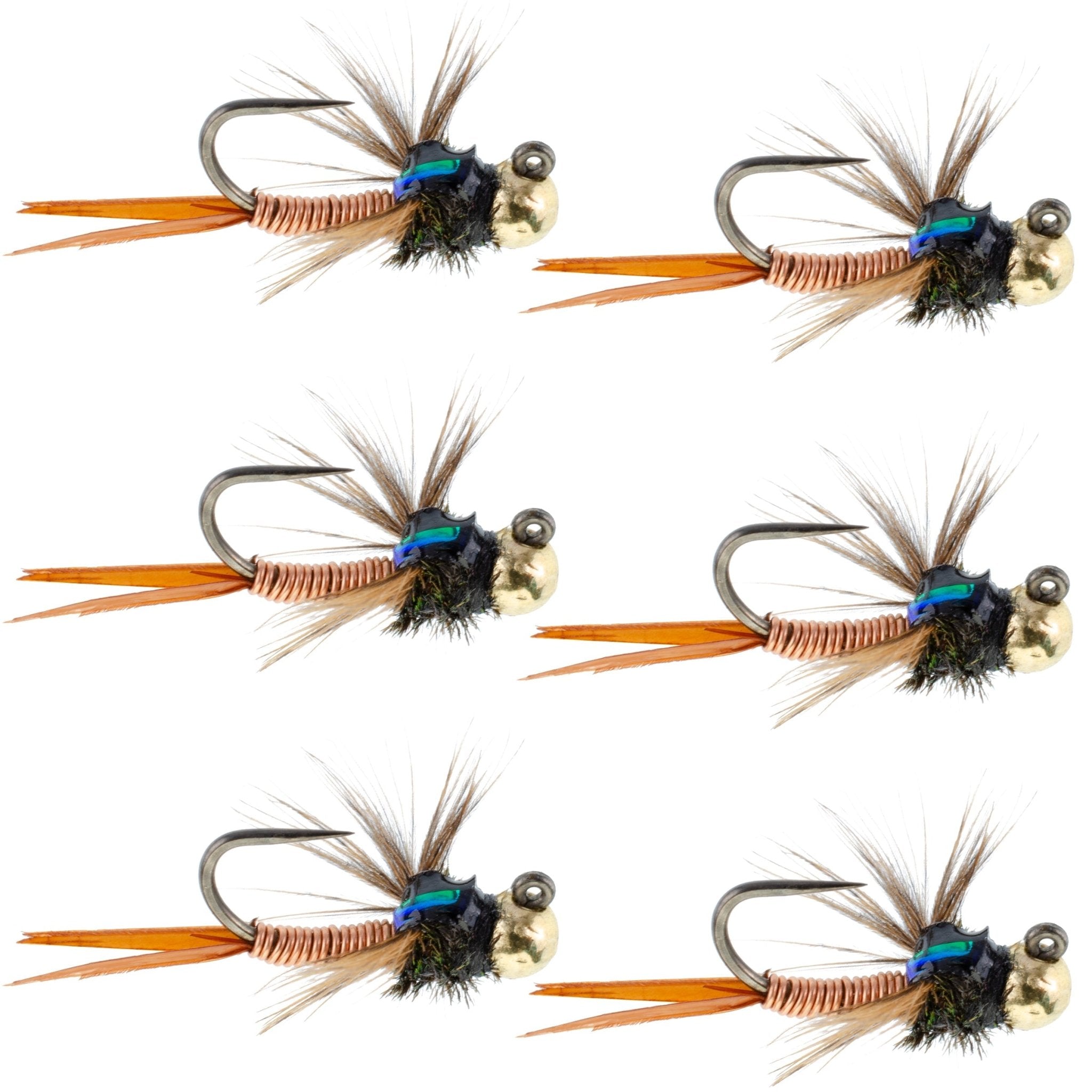 Tungsten Bead Tactical Jig Copper John Czech Nymph Euro Nymphing Fly - 6 Flies Size 14 - Get Tight Gear