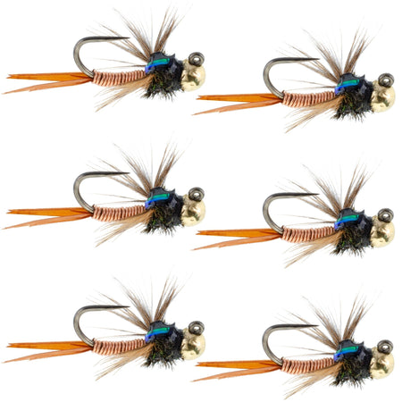 Tungsten Bead Tactical Jig Copper John Czech Nymph Euro Nymphing Fly - 6 Flies Size 16 - Get Tight Gear
