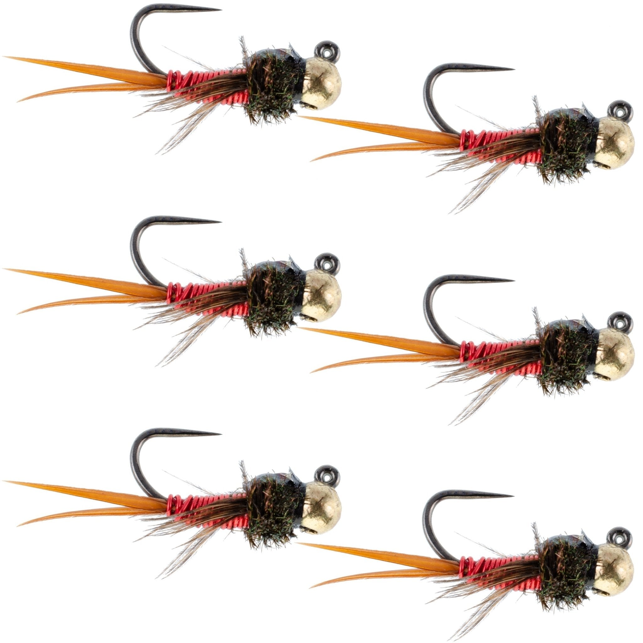 Tungsten Bead Tactical Jig Copper John Red Czech Nymph Euro Nymphing Fly - 6 Flies Size 12 - Get Tight Gear