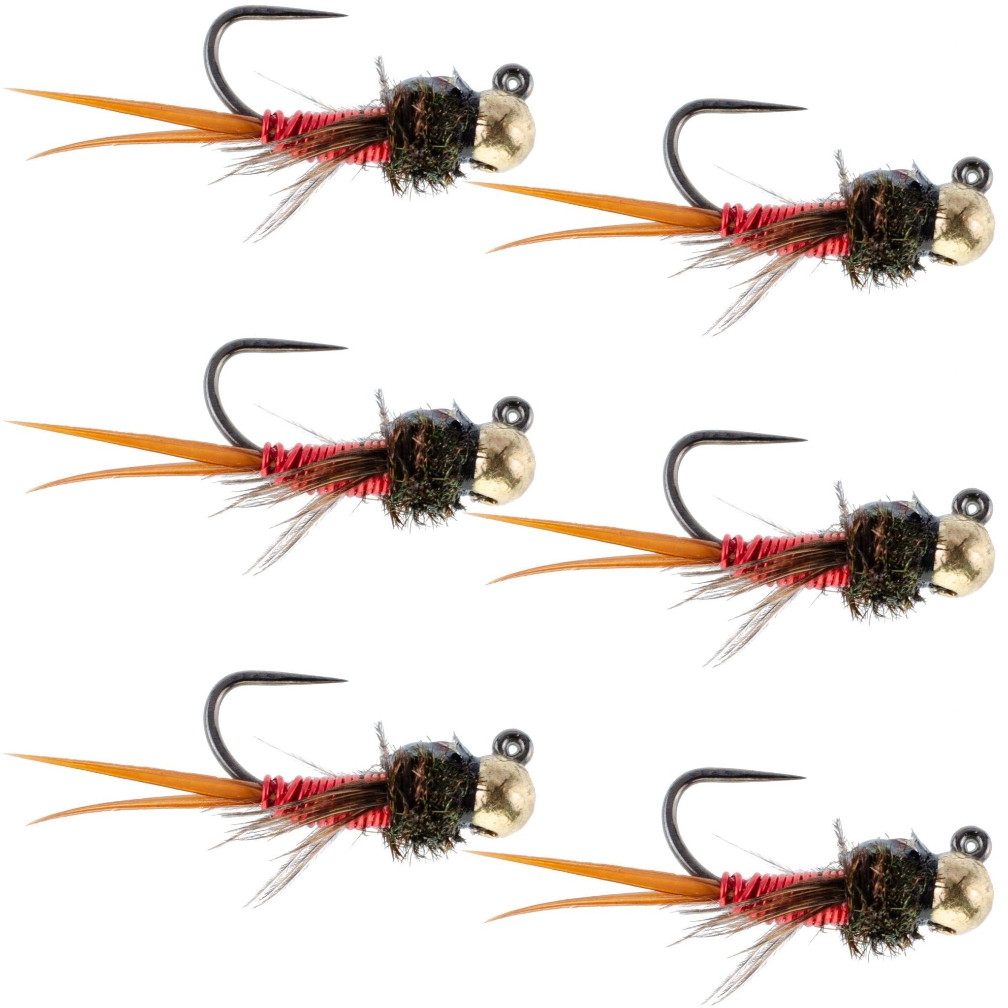 Tungsten Bead Tactical Jig Copper John Red Czech Nymph Euro Nymphing Fly - 6 Flies Size 14 - Get Tight Gear