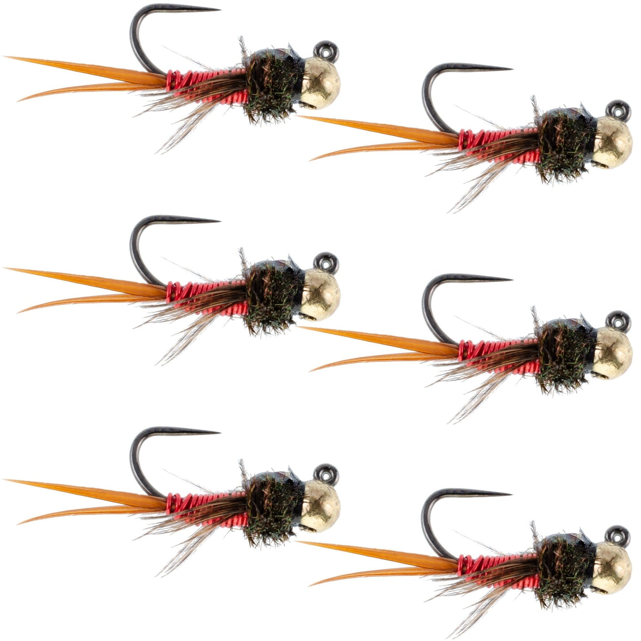Tungsten Bead Tactical Jig Copper John Red Czech Nymph Euro Nymphing Fly - 6 Flies Size 16 - Get Tight Gear