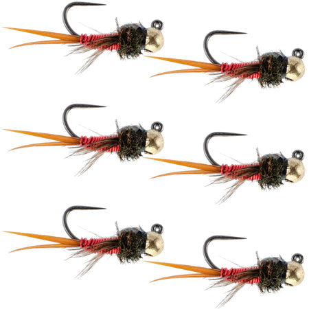 Tungsten Bead Tactical Jig Copper John Red Czech Nymph Euro Nymphing Fly - 6 Flies Size 16 - Get Tight Gear