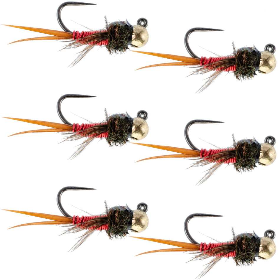 Tungsten Bead Tactical Jig Copper John Red Czech Nymph Euro Nymphing Fly - 6 Flies Size 16 - Get Tight Gear