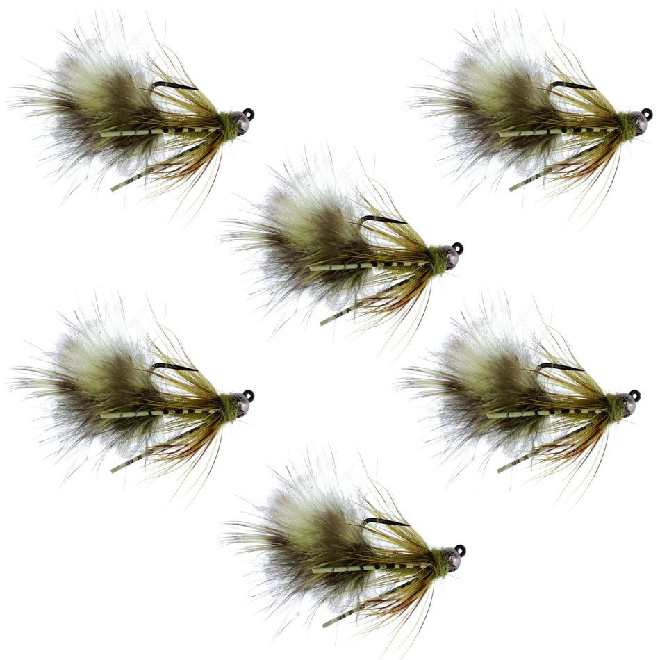 Tungsten Bead Tactical Olive Mini Bugger Czech Nymph Euro Nymphing Fly - 6 Flies Size 12 - Get Tight Gear