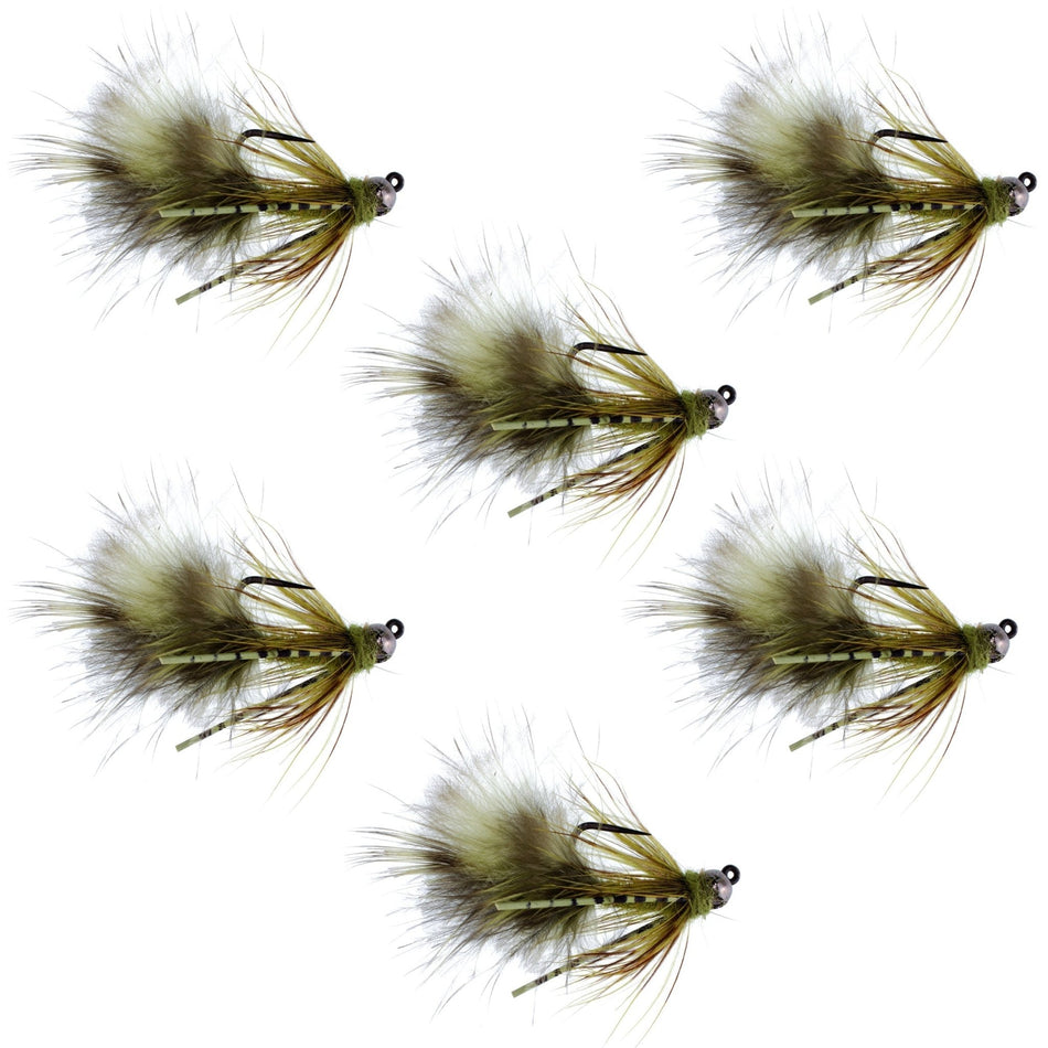 Tungsten Bead Tactical Olive Mini Bugger Czech Nymph Euro Nymphing Fly - 6 Flies Size 8 - Get Tight Gear