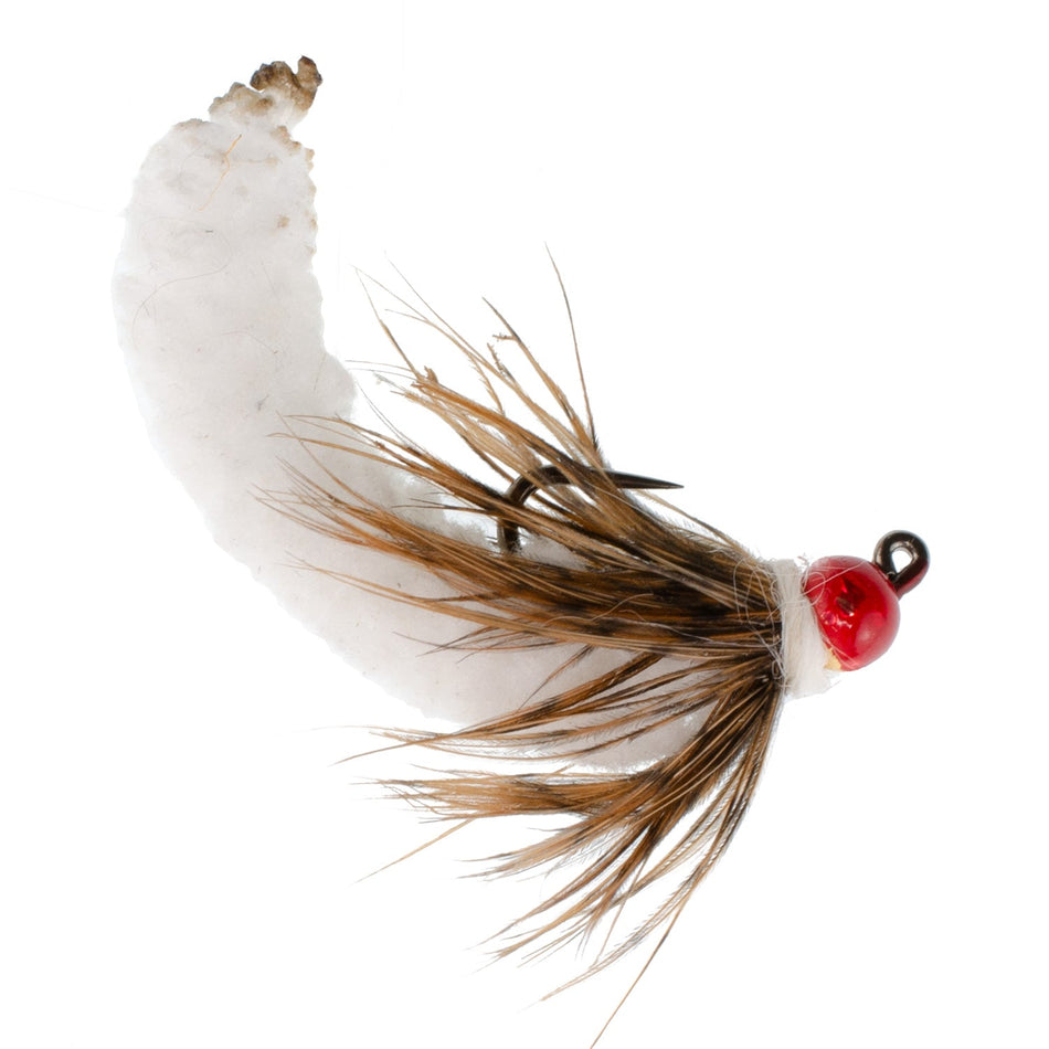 Tungsten Bead White Mop Fly Tactical Jig Czech Euro Nymph Barbless Fly - 6 Flies Size 14 - Get Tight Gear