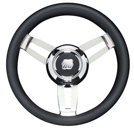 Uflex Morosini 13.8" Steering Wheel - Black Polyurethane w/Stainless Steel Spokes & Chrome Hub - Get Tight Gear