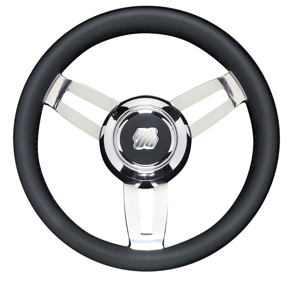Uflex Morosini 13.8" Steering Wheel - Black Polyurethane w/Stainless Steel Spokes & Chrome Hub - Get Tight Gear