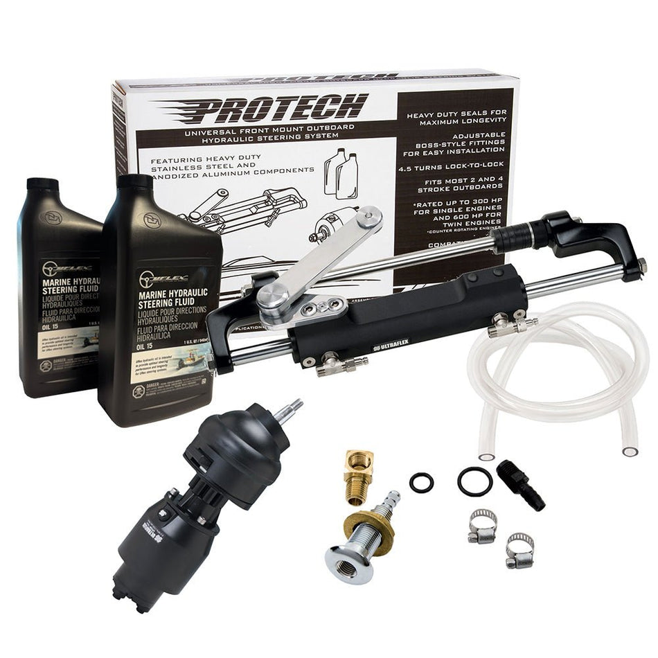 Uflex PROTECH 2.1 Front Mount Tilt OB Hydraulic System - Includes UP28T Helm Pump, Oil, UC128TS - 2 Cylinder, & X52 Tilt - No Hoses - Get Tight Gear