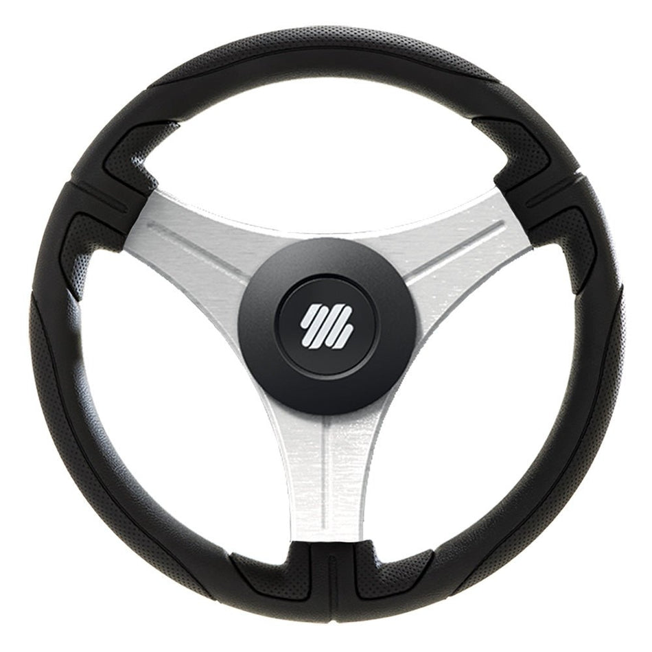 Uflex Ustica 13" Steering Wheel - Black - Polyurethane w/Silver Spokes & X62 Hub - Get Tight Gear