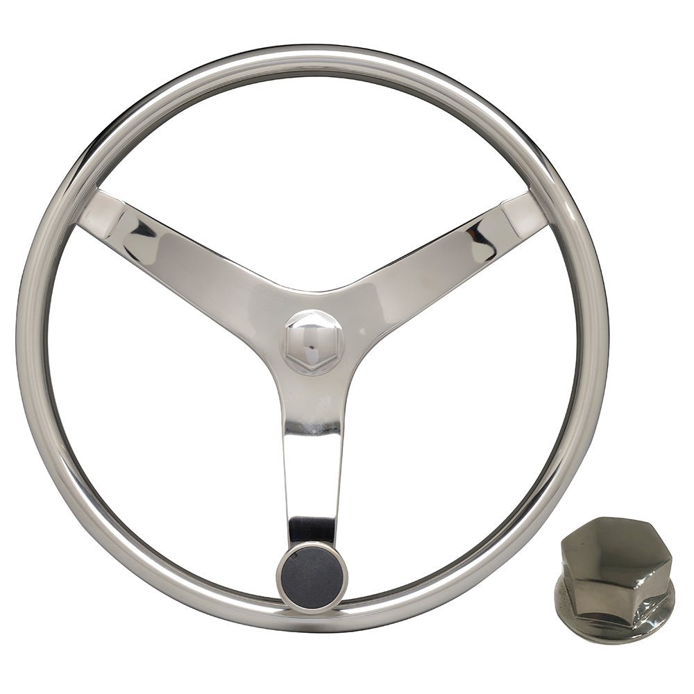 Uflex - V46 - 13.5" Stainless Steel Steering Wheel w/Speed Knob & Chrome Nut - Get Tight Gear