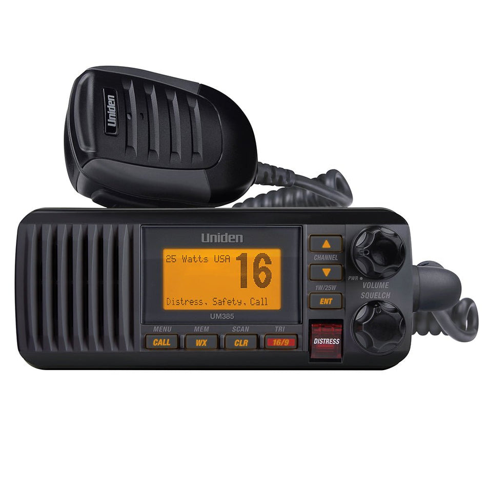 Uniden UM385 Fixed Mount VHF Radio - Black - Get Tight Gear