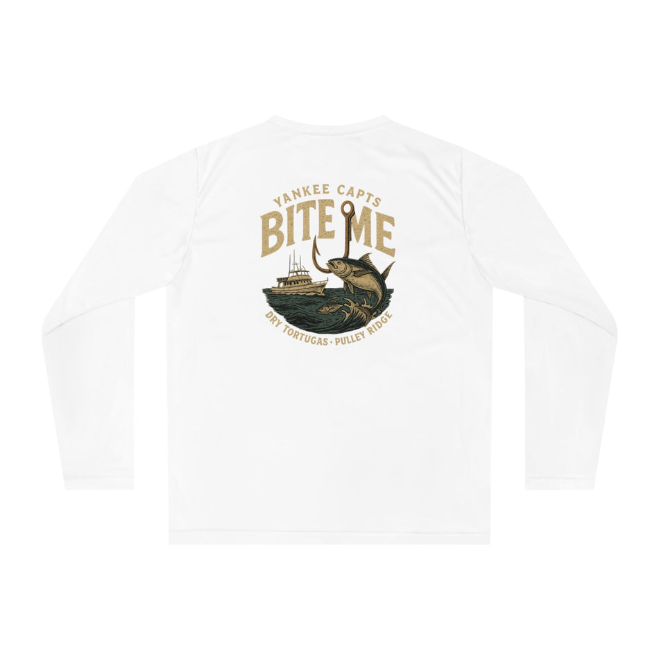 Unisex Performance Long Sleeve Shirt - "Bite Me" Fishing Graphic Tee for Fishing Enthusiasts - Get Tight Gear