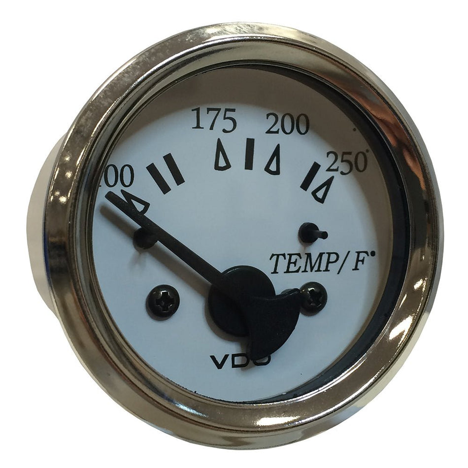 VDO Cockpit Marine 52MM (2 - 1/16") Water Temp. Gauge - 0 - 250F - White Dial/Chrome Bezel - Get Tight Gear