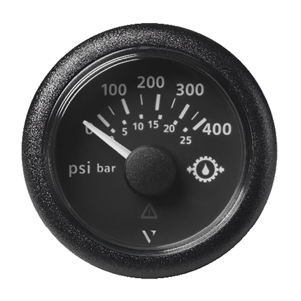 Veratron 2 - 1/16" (52mm) ViewLine Transmission Oil Pressure 400 PSI/25 Bar - Black Dial & Round Bezel - Get Tight Gear