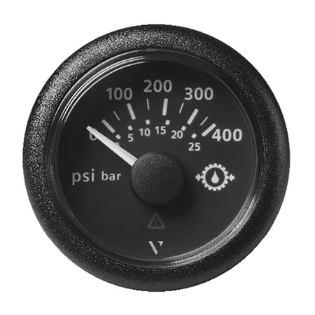 Veratron 2 - 1/16" (52mm) ViewLine Transmission Oil Pressure 400 PSI/25 Bar - Black Dial & Round Bezel - Get Tight Gear