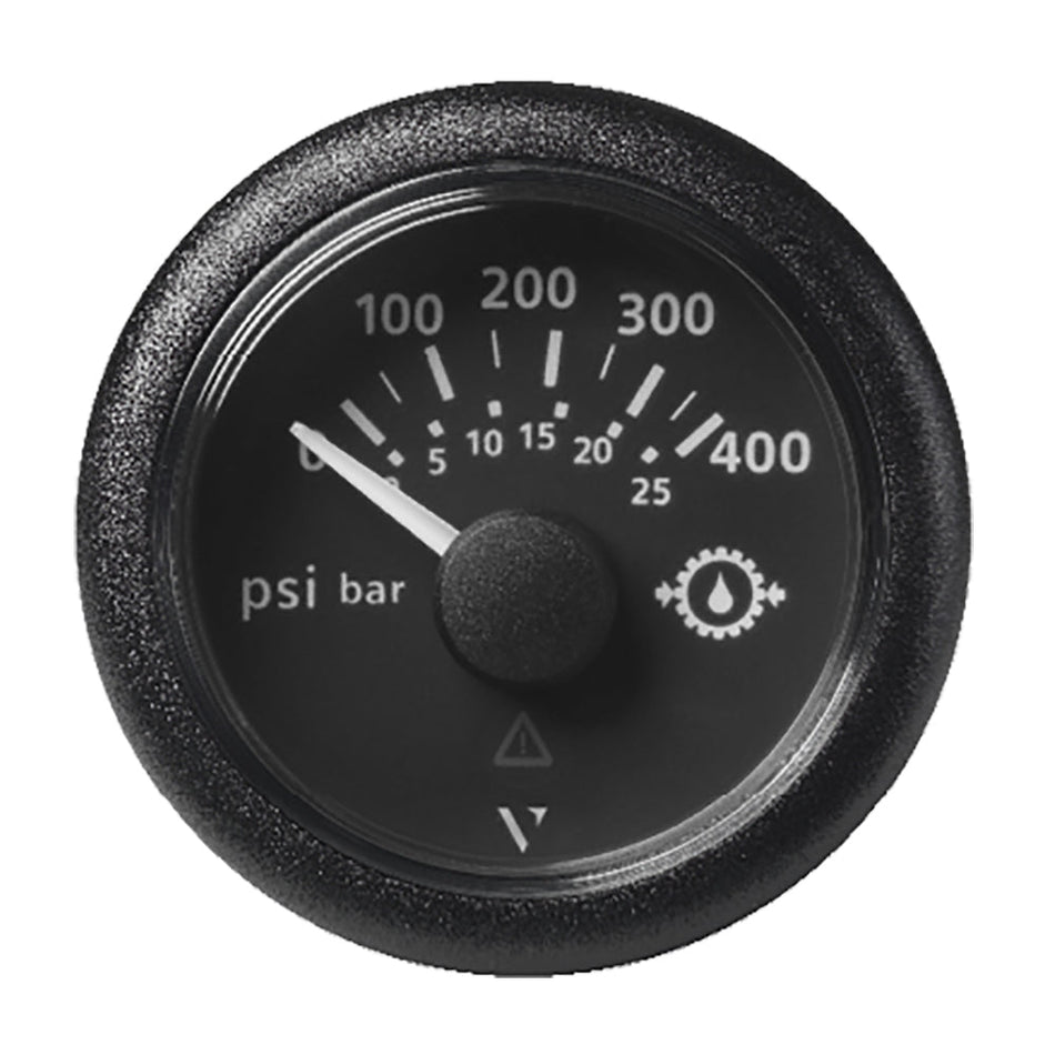 Veratron 2 - 1/16" (52mm) ViewLine Transmission Oil Pressure 400 PSI/25 Bar - Black Dial & Round Bezel - Get Tight Gear