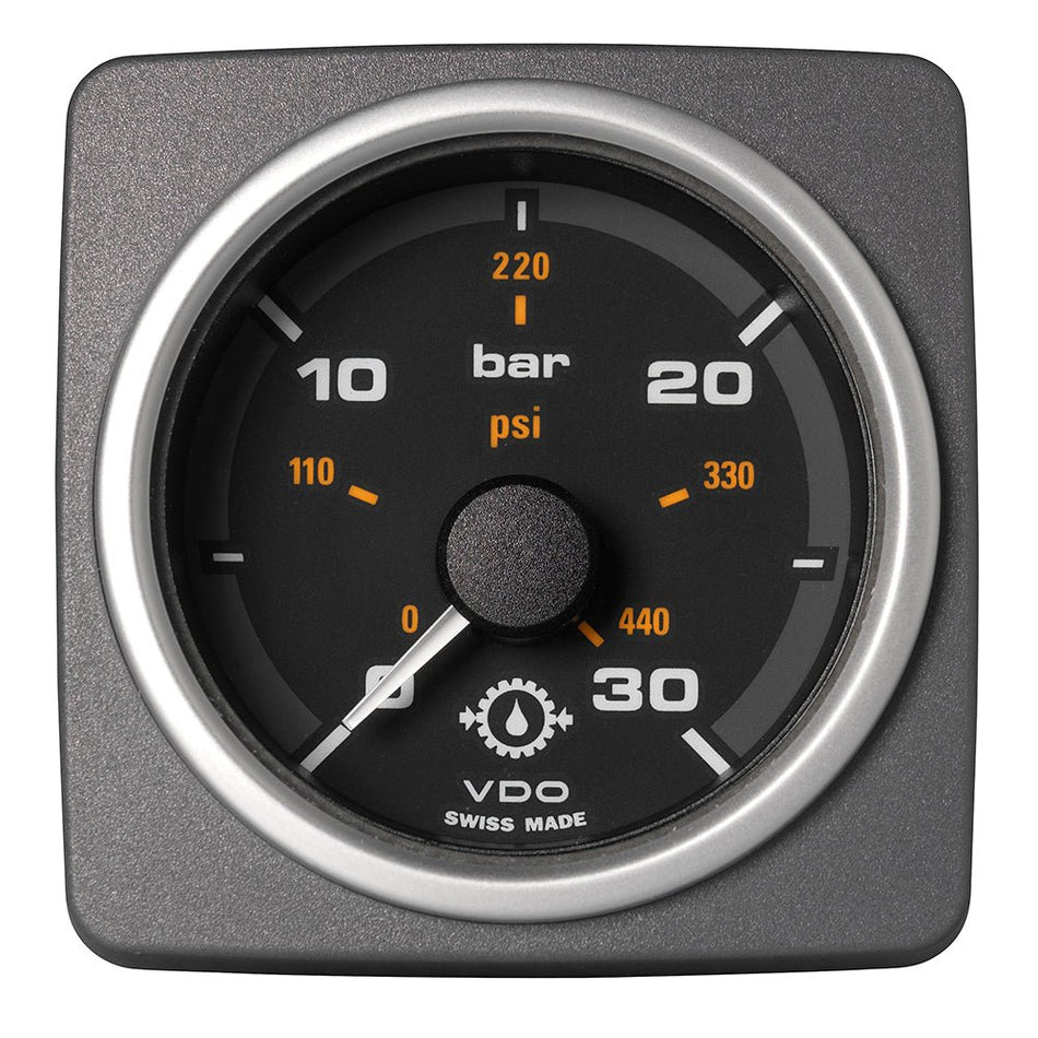 Veratron 52 MM (2 - 1/16") AcquaLink Transmission Oil Pressure 30 Bar/440 PSI - Black Dial & Bezel - Get Tight Gear