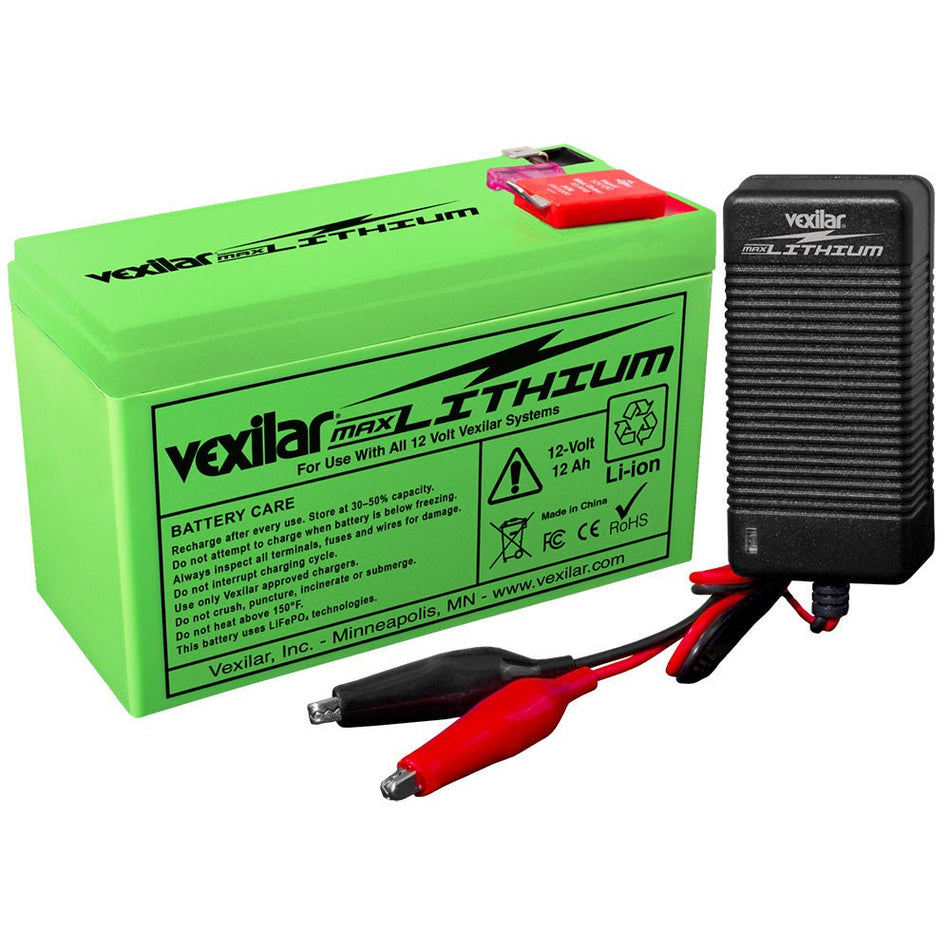 Vexilar 12V - 12 AH MAX Lithium Battery w/V - 420L Rapid Charger - Get Tight Gear