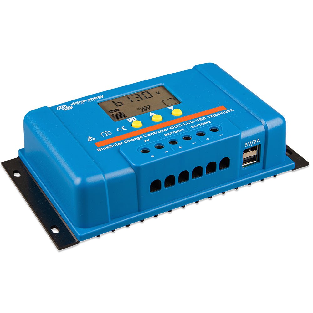 Victron BlueSolar PWM Charge Controller (DUO) LCD & USB Charge Control - 12/24VDC - 20A - Get Tight Gear
