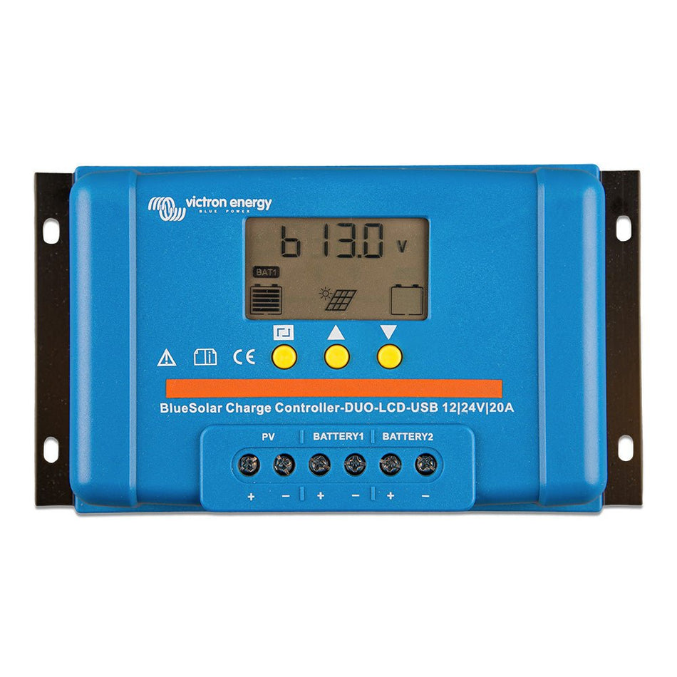 Victron BlueSolar PWM Charge Controller (DUO) LCD & USB Charge Control - 12/24VDC - 20A - Get Tight Gear