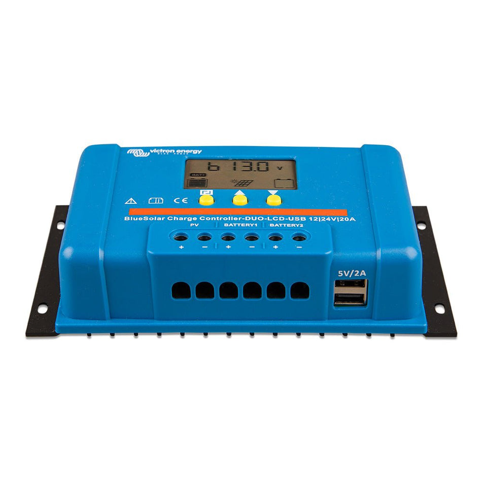 Victron BlueSolar PWM Charge Controller (DUO) LCD & USB Charge Control - 12/24VDC - 20A - Get Tight Gear